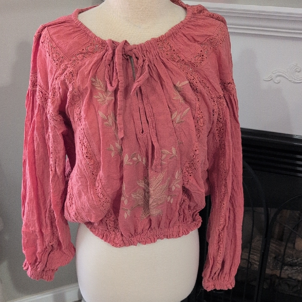 Free People Rose Blouse with Embroidery